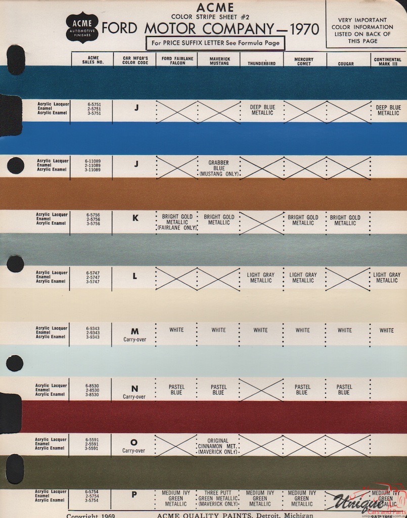 1970 Ford Paint Charts Acme 2